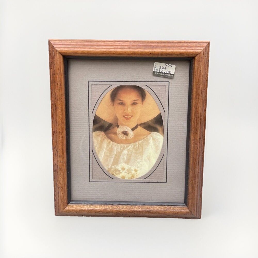 Vtg Burnes of Boston Wood Picture Frame 3x4 Brown Floral Border Tabletop